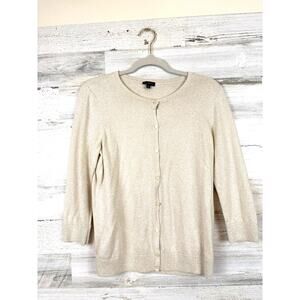 Talbots Womens M Gold Shimmer 3/4 Sleeve Lightweight Button Up Cardigan Sweater